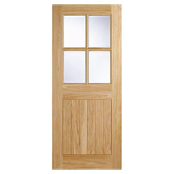 LPD Cottage External Door with 1 Panel and 4 Clear Double Glazed Light - Unfinished Oak