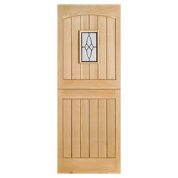 LPD Cottage Leaded External Stable Door with 2 Panel and 1 Obscure Glazed Light - Unfinished Oak