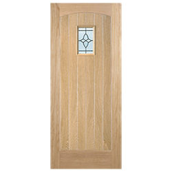 LPD Cottage Leaded External Door with 1 Panel and 1 Obscure Glazed Light - Unfinished Oak