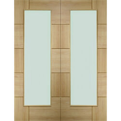 XL Joinery Ravenna Internal Door Pair with 20 Panel and 2 Clear Glazed Light - Unfinished Oak