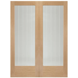 XL Joinery Suffolk Internal Door Pair with 2 Etched Glazed Light - Unfinished Oak