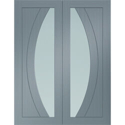 XL Joinery Salerno Internal Door Pair with 2 Clear Glazed Light - Prefinished Light Grey