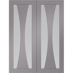 XL Joinery Verona Internal Door Pair with 4 Clear Glazed Light - Prefinished Light Grey