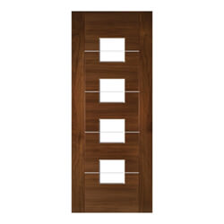 Deanta Valencia Internal Door with 5 Panel and 4 Clear Glazed Light - Prefinished Walnut