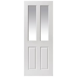 JB Kind Canterbury Internal Door - 2 Panel and 2 Clear Glazed Light - White Primed Smooth Textured