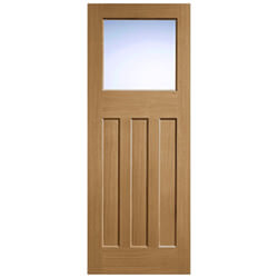 LPD DX 30s Style Internal Door with 3 Panel and 1 Frosted Glazed Light - Unfinished Oak