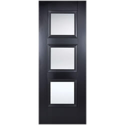 LPD Amsterdam Internal Door with 3 Clear Glazed Light - Black Primed