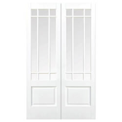 LPD Downham Internal Door Pair with 18 Clear Glazed Light - White Primed