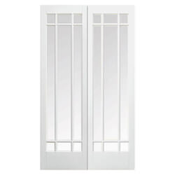 LPD Manhattan Internal Door Pair with 18 Clear Glazed Light - White Primed