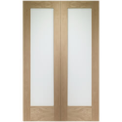 XL Joinery Pattern 10 Internal Door Pair with 2 Obscure Glazed Light - Unfinished Oak