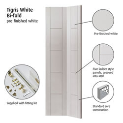 JB Kind Tigris Internal Bi-fold Door with 10 Panel - White Primed