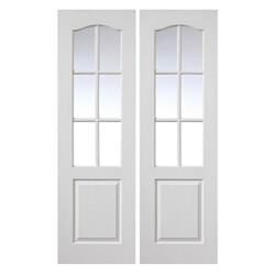 JB Kind Classique Internal Door Pair - 2 Panel 12 Clear Glazed Light - White Primed Grained Textured