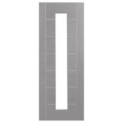 XL Joinery Palermo Internal Door with 7 Panel and 1 Clear Glazed Light - Prefinished Light Grey
