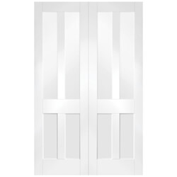 XL Joinery Malton Shaker Internal Door Pair with 4 Panel and 4 Clear Glazed Light - White Primed
