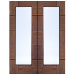 XL Joinery Ravenna Internal Door Pair with 10 Panel and 1 Clear Glazed Light - Prefinished Walnut