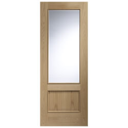 XL Joinery Andria Internal Door with 1 Panel and 1 Clear Bevelled Glazed Light - Unfinished Oak