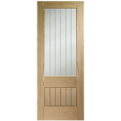 XL Joinery Suffolk Internal Fire Door with 6 Panel and 1 Etched Glazed Light - Unfinished Oak