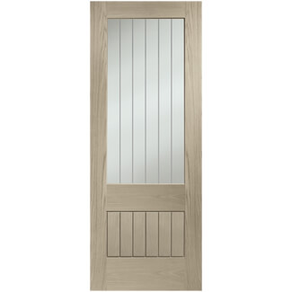 XL Joinery Suffolk Original 2XG Crema Oak 6-Panels 1-Light Internal Clear Etched Glazed Fire Door.