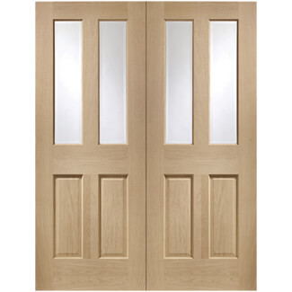 XL Joinery Malton Clear Lacquer Oak 4-Panels 4-Lights Internal Glazed Door Pair