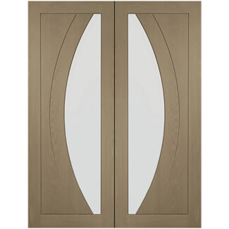 XL Joinery Salerno Cappuccino Oak 4-Panels 2-Lites Internal Glazed Door Pair