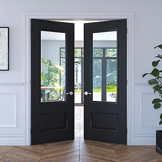 Deanta Sandringham Black Pre-finished Clear Glazed 2-Panel Internal Door