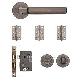 Deanta Delphi Bathroom Door Handle Pack - Matt Satin Black Nickel