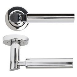 Deanta Arcadia Round Rose Lever Door Handle Pair 125 W x 50mm H - Polished Chrome