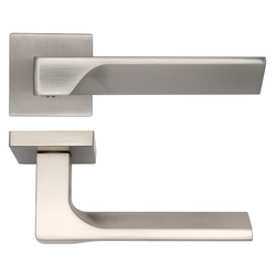 Deanta Athens Square Rose Lever Door Handle Pair 131 W x 52 mm H - Satin Nickel