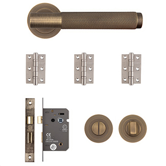 Deanta Sparta Matt Antique Brass Bathroom Door Handle Kit