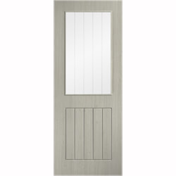 LPD Cottage Laminate Internal Door with 5 Panel and 1 Clear Glazed Light - Prefinished Light Grey