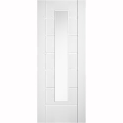 LPD Linear Laminate Internal Door with 7 Panel and 1 Clear Glazed Light - Prefinished White