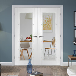 XL Joinery Palermo Internal Door Pair with 14 Panel and 2 Clear Glazed Light - White Primed