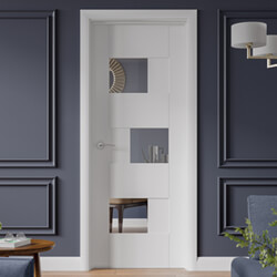XL Joinery Perugia Internal Door with 3 Clear Bevelled Glazed Light - Prefinished White