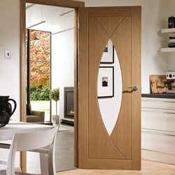 XL Joinery Pesaro Internal Door with 4 Panel and 1 Clear Glazed Light - Prefinished Oak