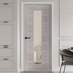 XL Joinery Palermo Laminate Internal Door with 7 Panel and 1 Clear Glazed Light - White Grey