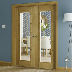 XL Joinery Palermo Internal Door Pair with 14 Panel and 2 Clear Glazed Light - Unfinished Oak