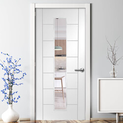 XL Joinery Palermo Internal Door with 7 Panel and 1 Clear Glazed Light - White Primed