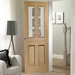 XL Joinery Malton Internal Door with 2 Panel and 2 Clear Bevelled Glazed Light - Unfinished Oak