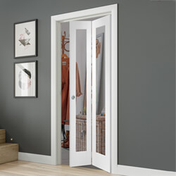 XL Joinery Pattern 10 Internal Bi-fold Door with 2 Clear Glazed Light - White Primed