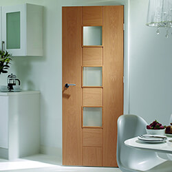 XL Joinery Messina Internal Door with 5 Panel and 3 Obscure Glazed Light - Unfinished Oak