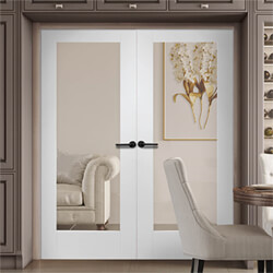XL Joinery Pattern 10 Internal Door Pair with 2 Clear Glazed Light - White Primed