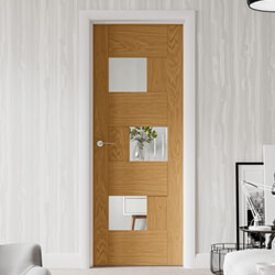 XL Joinery Perugia Internal Door with 7 Panel and 3 Clear Glazed Light - Prefinished Oak
