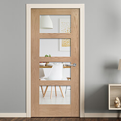 XL Joinery Shaker Internal Fire Door with 4 Clear Glazed Light - Unfinished Oak