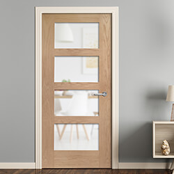 XL Joinery Shaker Internal Fire Door with 4 Obscure Glazed Light - Unfinished Oak