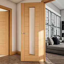 Deanta Seville Internal Fire Door with 7 Panel and 1 Clear Glazed Light - Prefinished Oak
