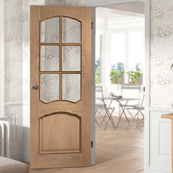 XL Joinery Riviera Internal Door with 1 Panel and 6 Clear Bevelled Glazed Light - Unfinished Oak