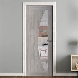 XL Joinery Salerno Laminate Internal Door with 2 Panel and 1 Clear Glazed Light - White Grey
