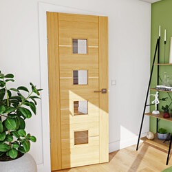 Deanta Valencia Internal Door with 5 Panel and 4 Clear Glazed Light - Prefinished Oak