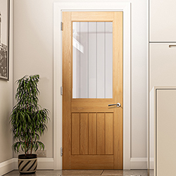 Deanta Ely Internal Door with 1 Panel and 1 Clear Half Glazed Light - Unfinished Oak