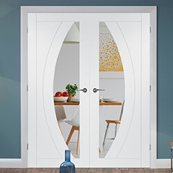 XL Joinery Salerno Internal Door Pair with 4 Panel and 2 Clear Glazed Light - White Primed